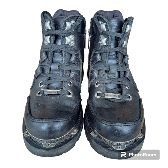 Harley-Davidson women's black leather boots Motorcycle booties Size 6 moto boots - Picture 5 of 16